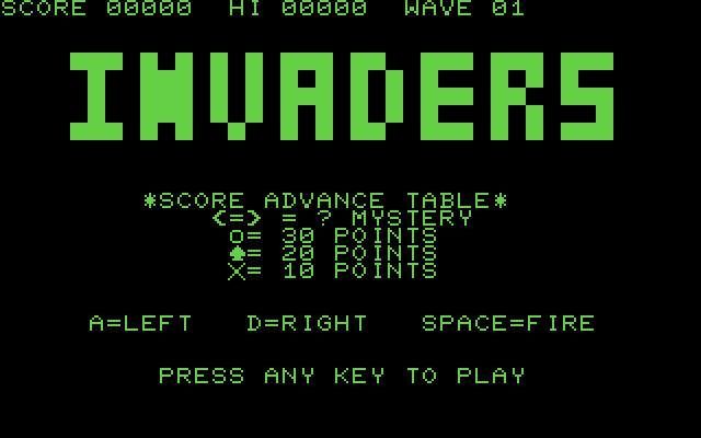 Invaders title screen